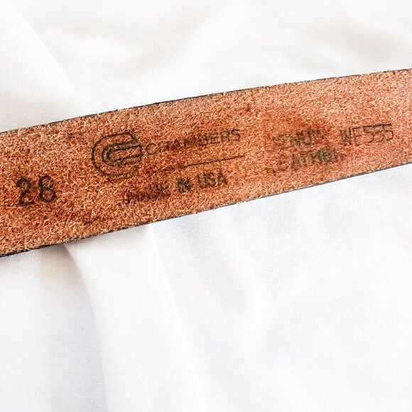Chambers Hand Tooled Leather Belt, Silver Buckle Size 28